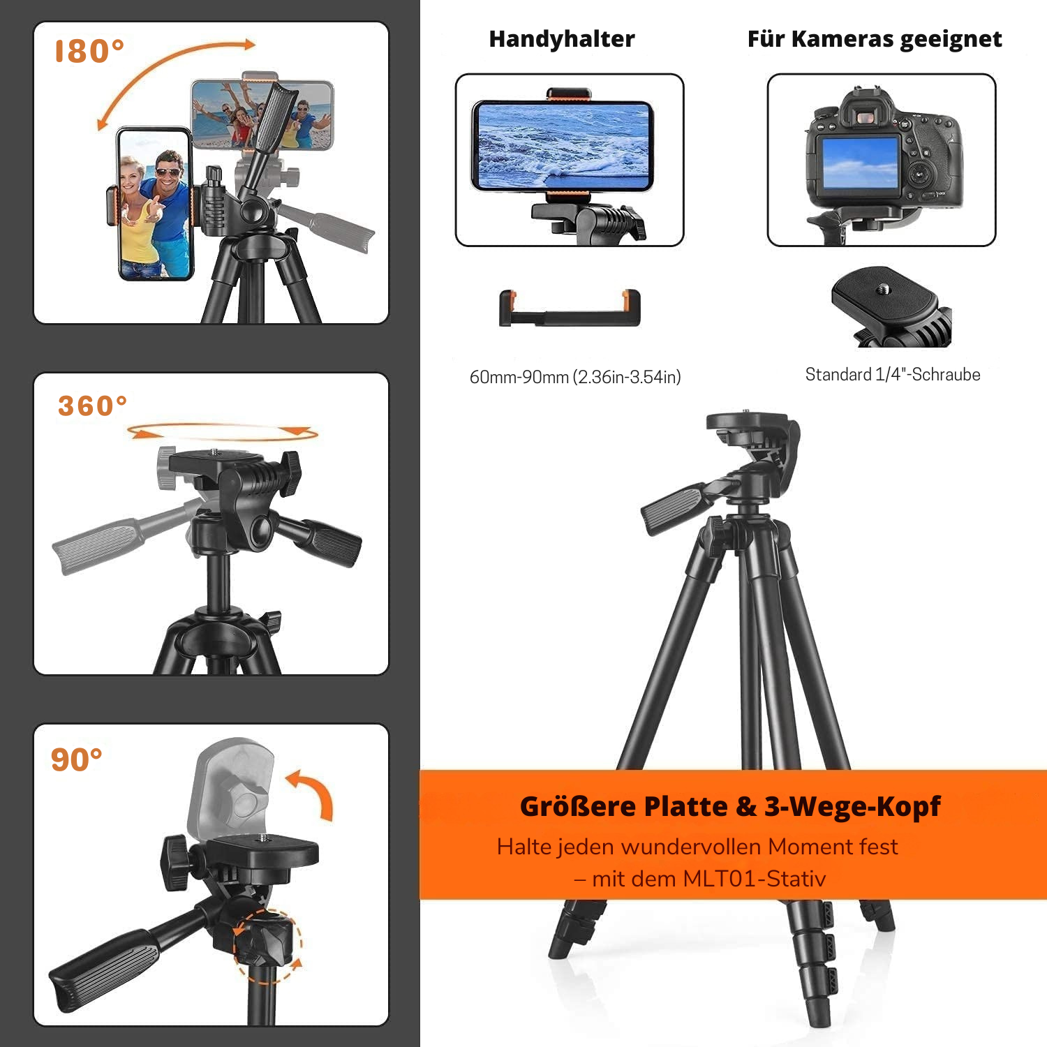 TACKLIFE Kamerastativ 40,5-136cm mit Handyhalter MLT01 - Jetzt zum Sonderpreis