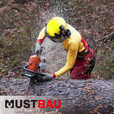 Mustbau Motorsägen-Sicherheitshelm, Schutzhelm mit Geräuschdämpfungsmuscheln und Netzvisier, verstellbar,Grün
