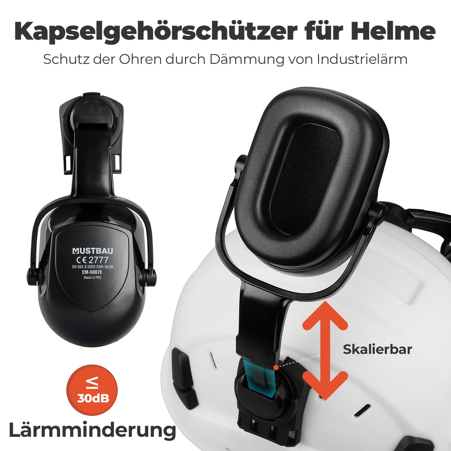 Mustbau Motorsägen-Sicherheitshelm, Schutzhelm mit Geräuschdämpfungsmuscheln und Netzvisier, verstellbar,Weiß