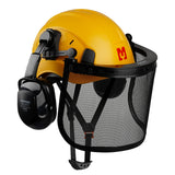 Mustbau Motorsägen-Sicherheitshelm, Schutzhelm mit Geräuschdämpfungsmuscheln und Netzvisier, verstellbar,Gelb