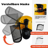 Mustbau Motorsägen-Sicherheitshelm, Schutzhelm mit Geräuschdämpfungsmuscheln und Netzvisier, verstellbar,Gelb