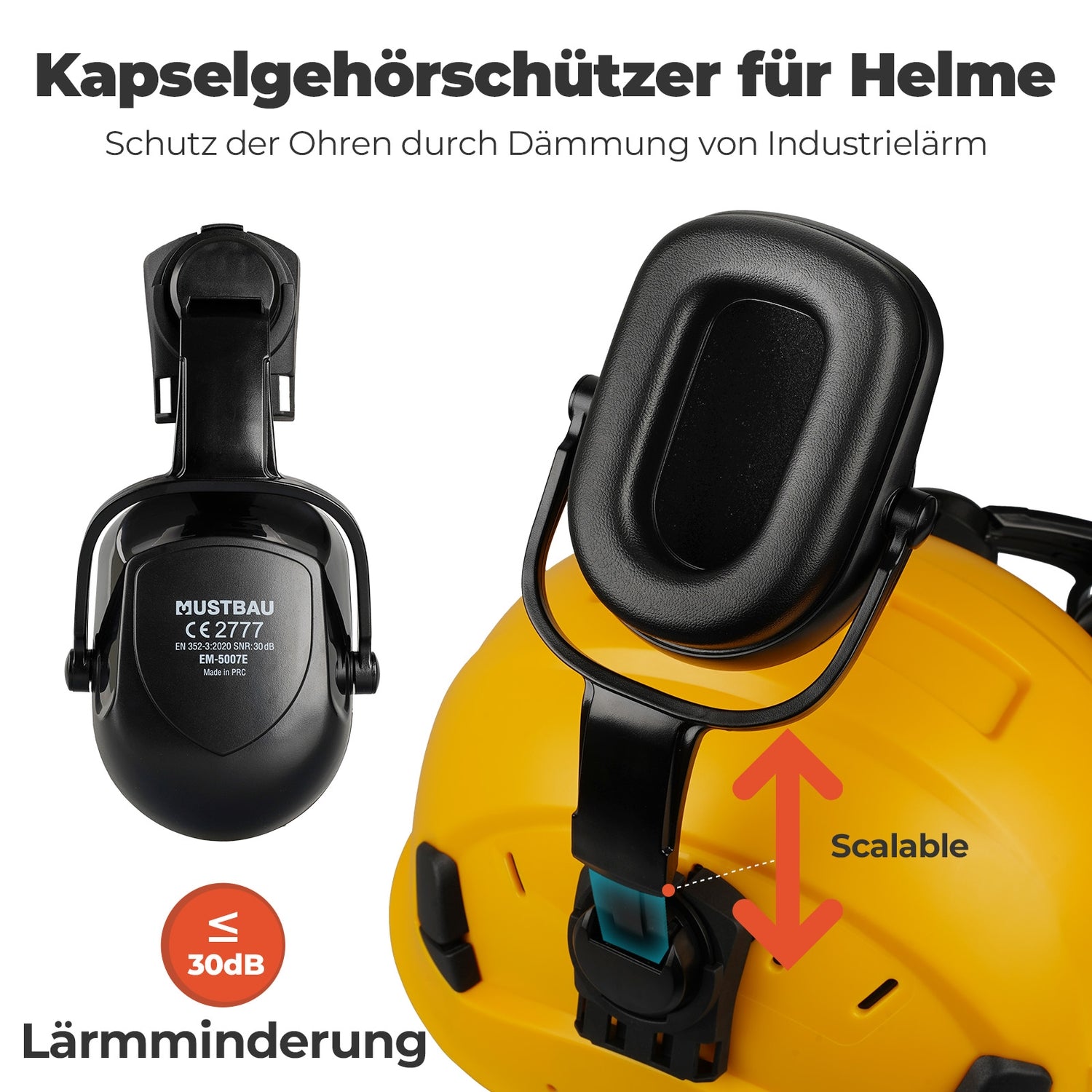 Mustbau Motorsägen-Sicherheitshelm, Schutzhelm mit Geräuschdämpfungsmuscheln und Netzvisier, verstellbar,Gelb