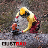 Mustbau Motorsägen-Sicherheitshelm, Schutzhelm mit Geräuschdämpfungsmuscheln und Netzvisier, verstellbar,Gelb
