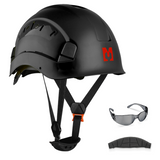 Mustbau Sicherheitshelm, EN397 Schutzhelme mit Antibeschlag-Brille, verstellbar, Schwarz