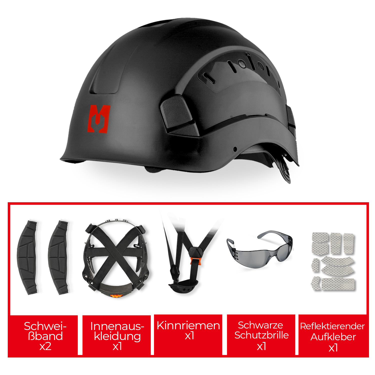 Mustbau Sicherheitshelm, EN397 Schutzhelme mit Antibeschlag-Brille, verstellbar, Schwarz