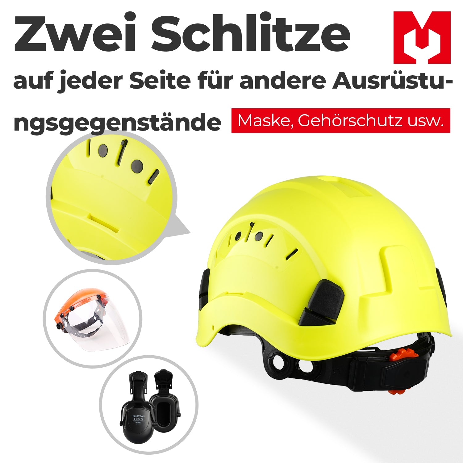 Mustbau Sicherheitshelm, EN397 Schutzhelme mit Antibeschlag-Brille, verstellbar,Grün