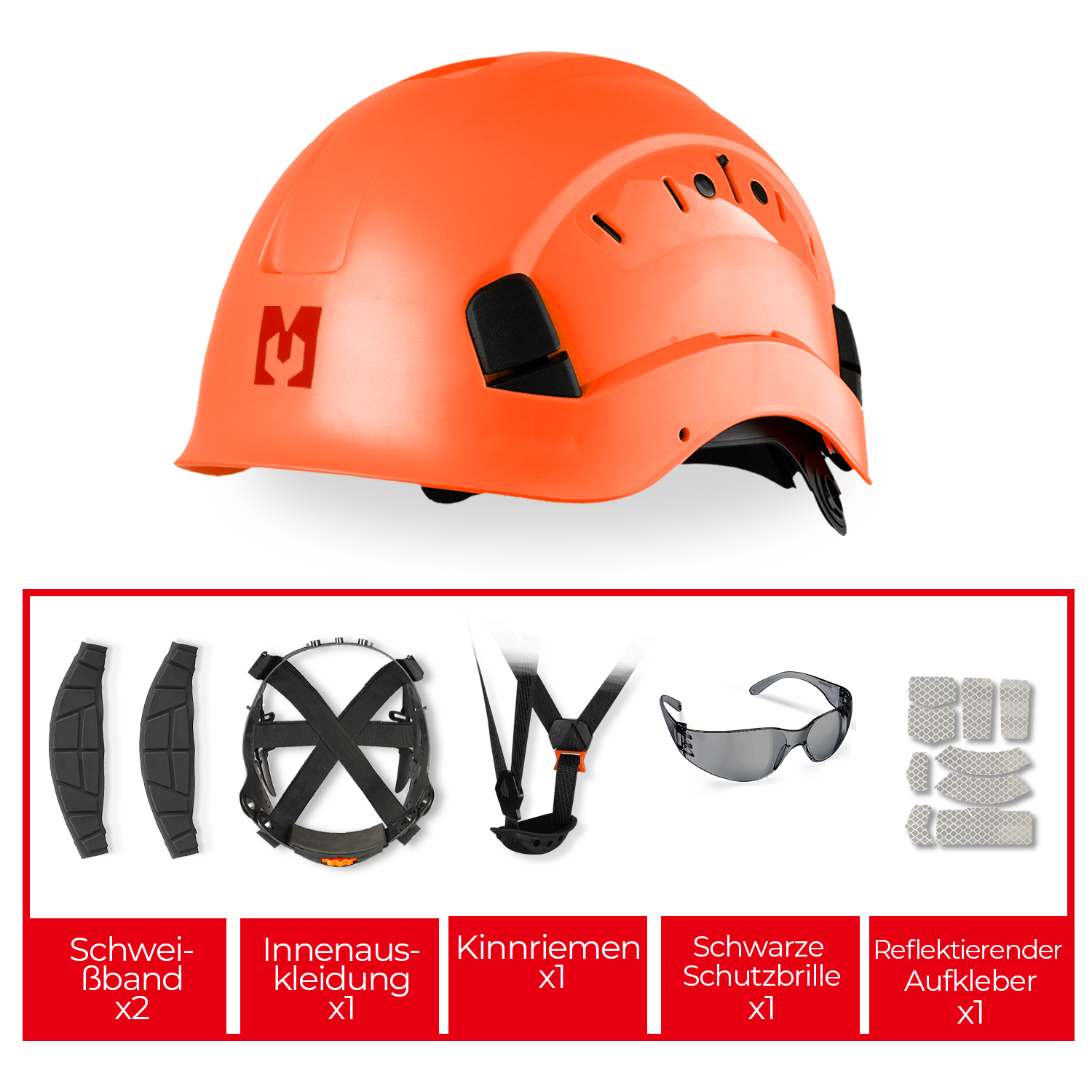 Mustbau Sicherheitshelm, EN397 Schutzhelme mit Antibeschlag-Brille, verstellbar,Orange