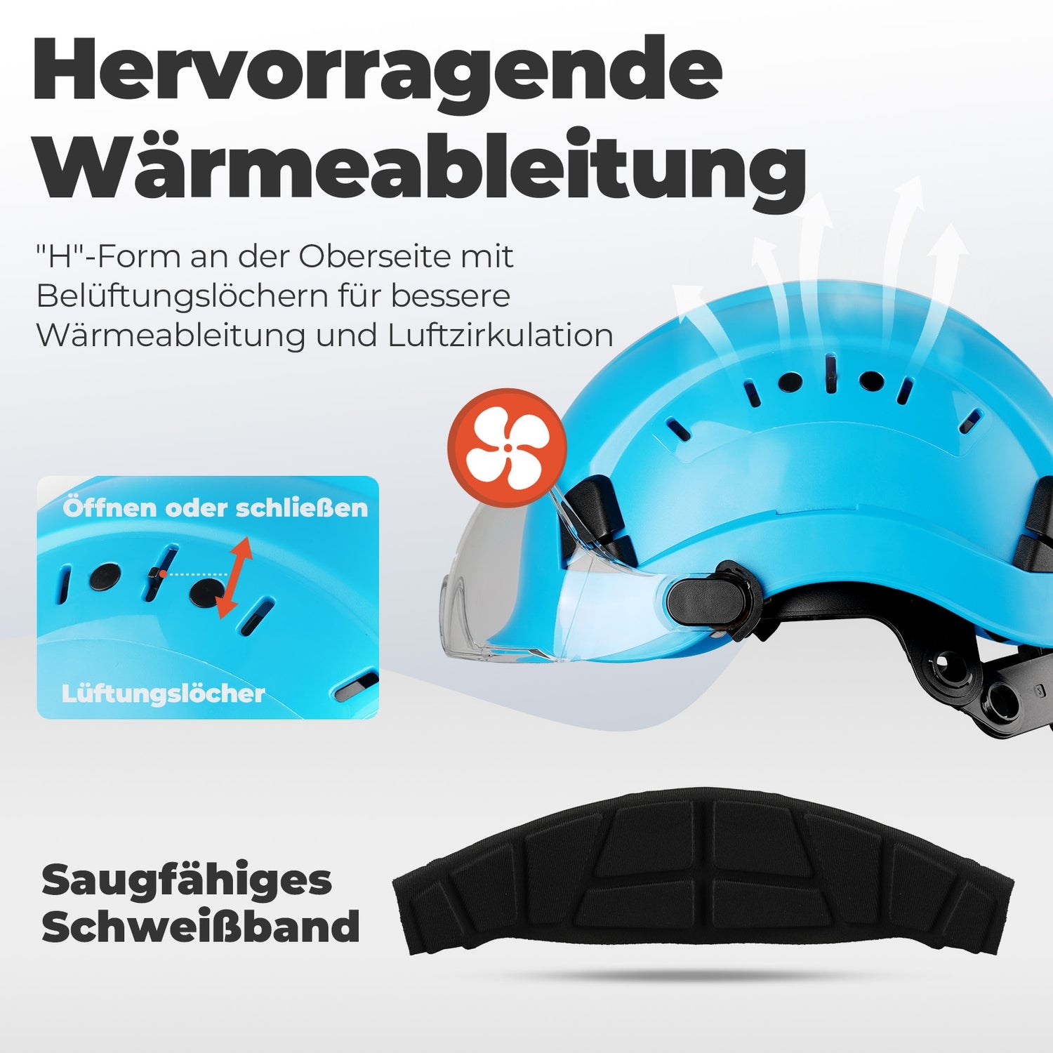 Mustbau Sicherheitshelm-Set, EN397 Schutzhelm mit Ohr- und Gesichtsschutz, verstellbarer, Blau