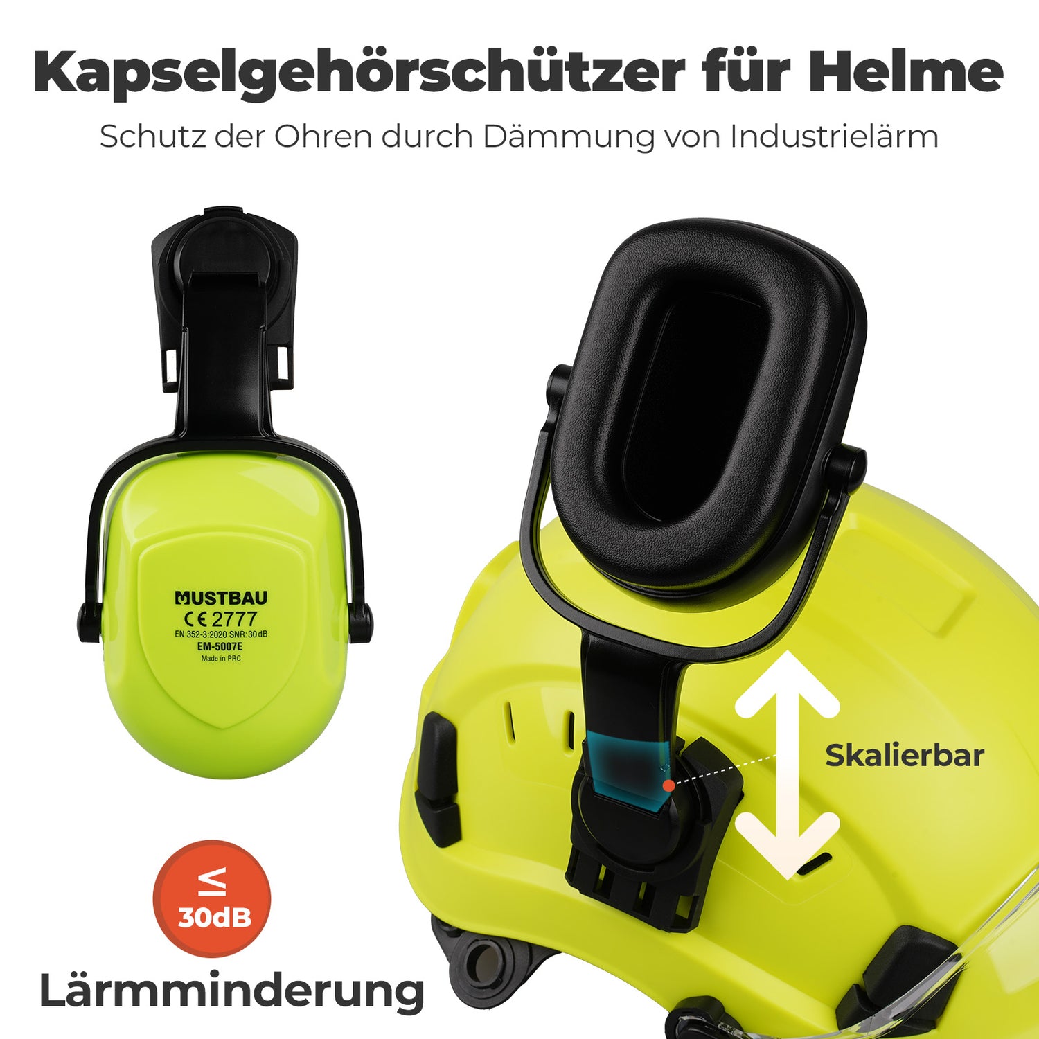 Mustbau Sicherheitshelm-Set, EN397 Schutzhelm mit Ohr- und Gesichtsschutz, verstellbarer, Grün