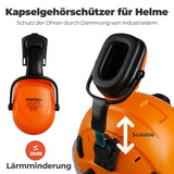 Mustbau Sicherheitshelm-Set, EN397 Schutzhelm mit Ohr- und Gesichtsschutz, verstellbarer, Orange