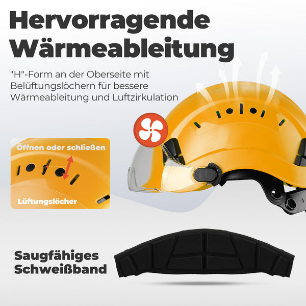 Mustbau Hard Hats Bouwveiligheidshelm met anti-mist veiligheidsbril Wielratel Verstelbaar 53-63 cm voor steigers, bouw en vakmensen EN 397