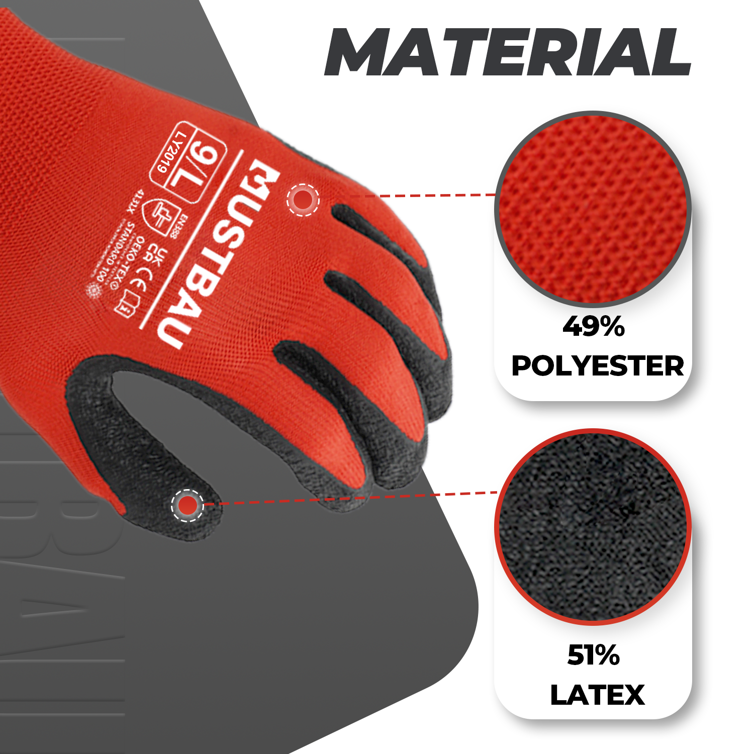 größe 6 handschuhe Mustbau Arbeitshandschuhe 12/6/3 Pack,EN388 Late und Polyester beschic