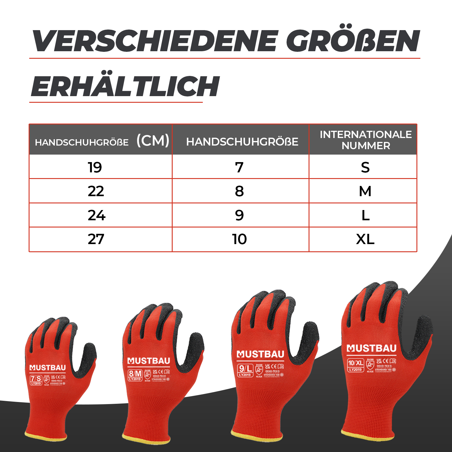 größe 6 handschuhe Mustbau Arbeitshandschuhe 12/6/3 Pack,EN388 Late und Polyester beschic