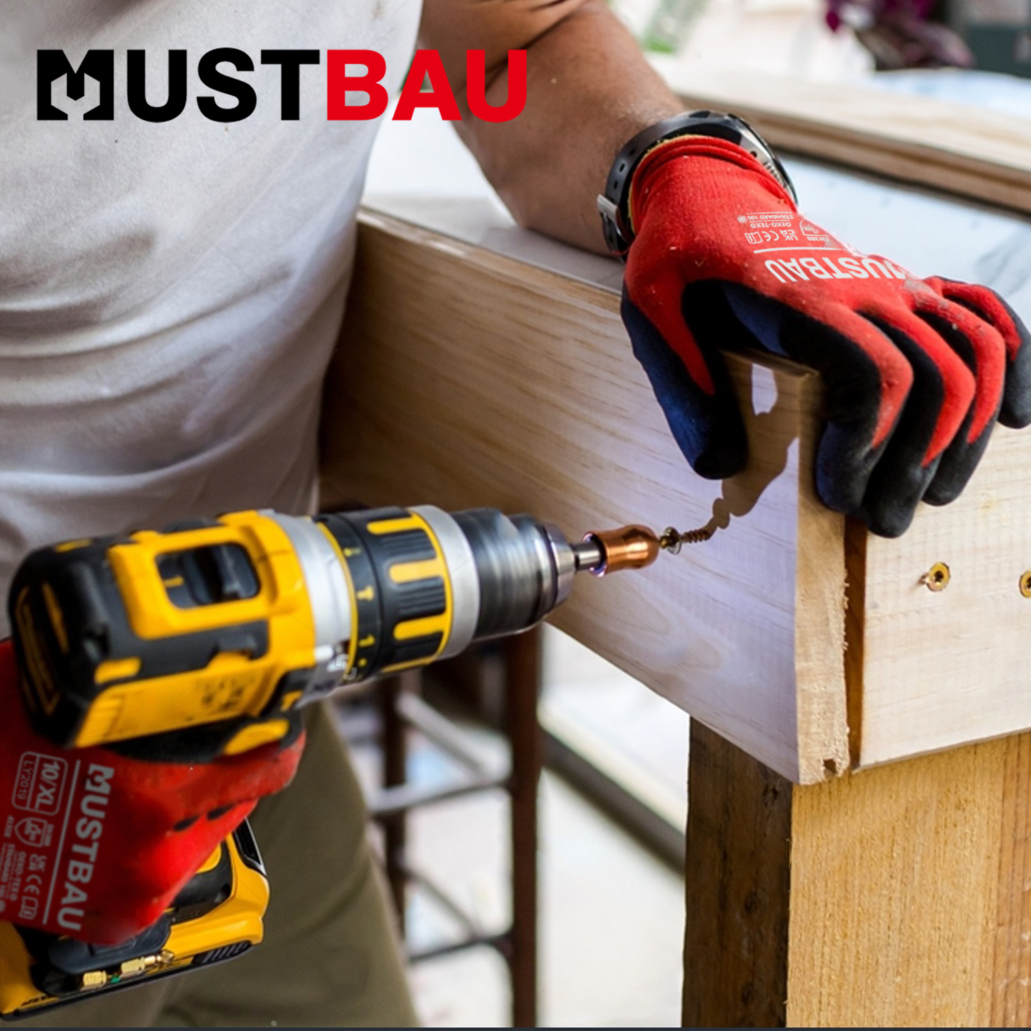 handschuhe beim bohren Mustbau Arbeitshandschuhe 12/6/3 Pack,EN388 Late und Polyester beschic