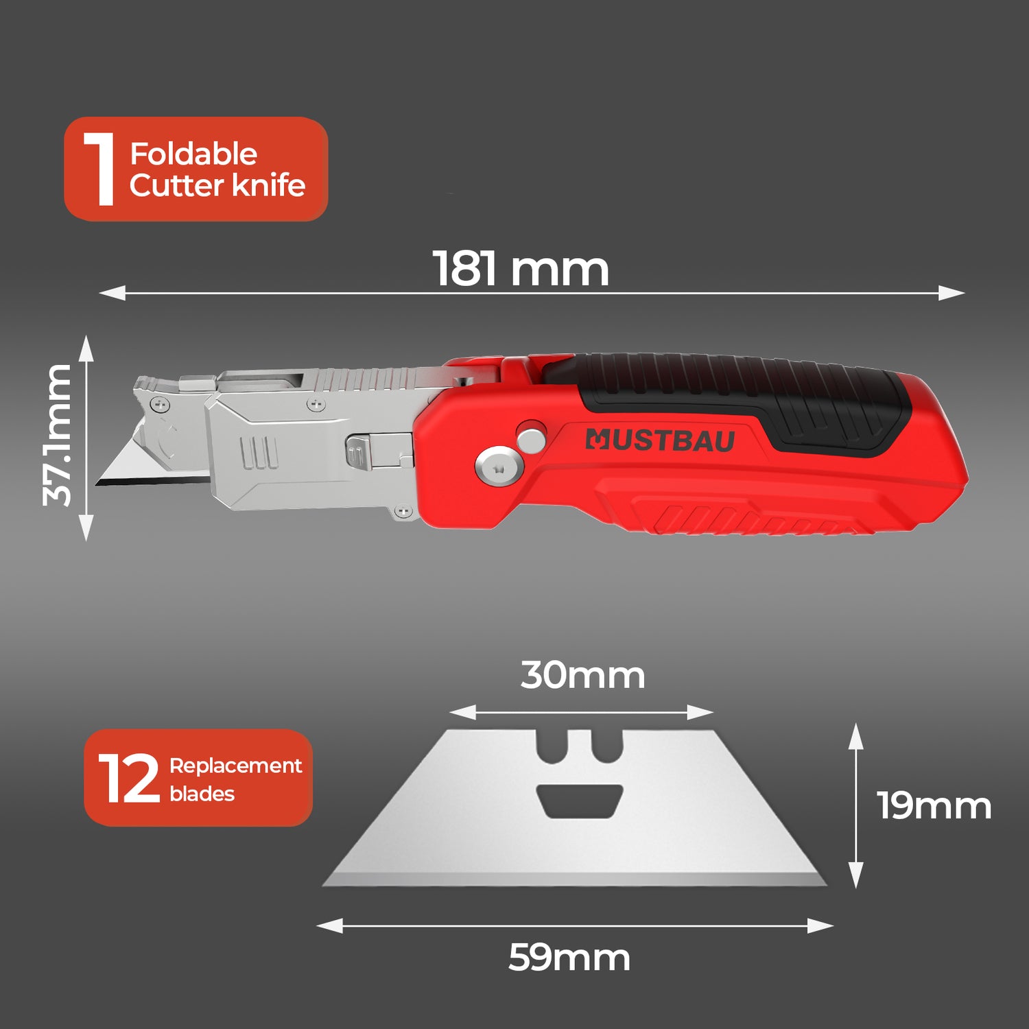 Mustbau Taschenmesser Klappmesser Cuttermesser mit 12 zusätzlichen SK4 Klingen
