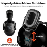 Mustbau Motorsägen-Sicherheitshelm, Schutzhelm mit Geräuschdämpfungsmuscheln und Netzvisier, verstellbar,Schwarz