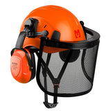 Mustbau Motorsägen-Sicherheitshelm, Schutzhelm mit Geräuschdämpfungsmuscheln und Netzvisier, verstellbar,Orange