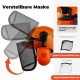 Mustbau Motorsägen-Sicherheitshelm, Schutzhelm mit Geräuschdämpfungsmuscheln und Netzvisier, verstellbar,Orange