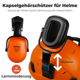 Mustbau Motorsägen-Sicherheitshelm, Schutzhelm mit Geräuschdämpfungsmuscheln und Netzvisier, verstellbar,Orange