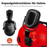 Mustbau Motorsägen-Sicherheitshelm, Schutzhelm mit Geräuschdämpfungsmuscheln und Netzvisier, verstellbar,Rot