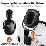 Mustbau Motorsägen-Sicherheitshelm, Schutzhelm mit Geräuschdämpfungsmuscheln und Netzvisier, verstellbar,Weiß