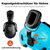 Mustbau Sicherheitshelm-Set, EN397 Schutzhelm mit Ohr- und Gesichtsschutz, verstellbarer, Blau