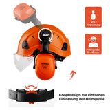 Mustbau Sicherheitshelm-Set, EN397 Schutzhelm mit Ohr- und Gesichtsschutz, verstellbarer, Orange