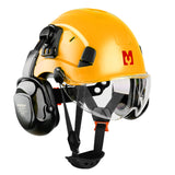 Mustbau Sicherheitshelm-Set, EN397 Schutzhelm mit Ohr- und Gesichtsschutz, verstellbarer, Gelb