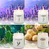 Duftkerzen im Glas 4 Stück Set Lavendel Kaktus Eis & Vanille Kerzen für Raumduft 200g
