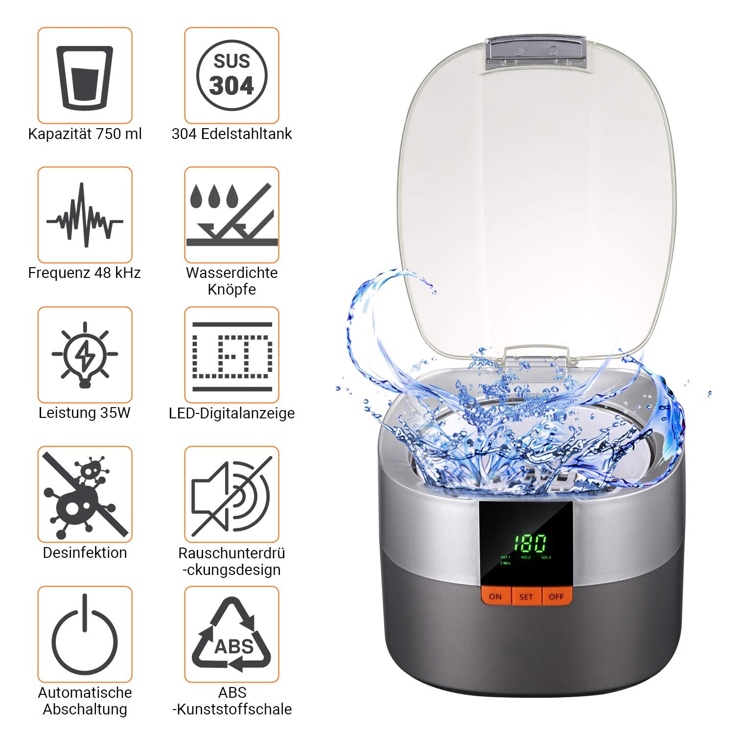 Ultraschall-Reiniger für Schmuck, Uhren, Zahnprothese (Kabelgebunden)