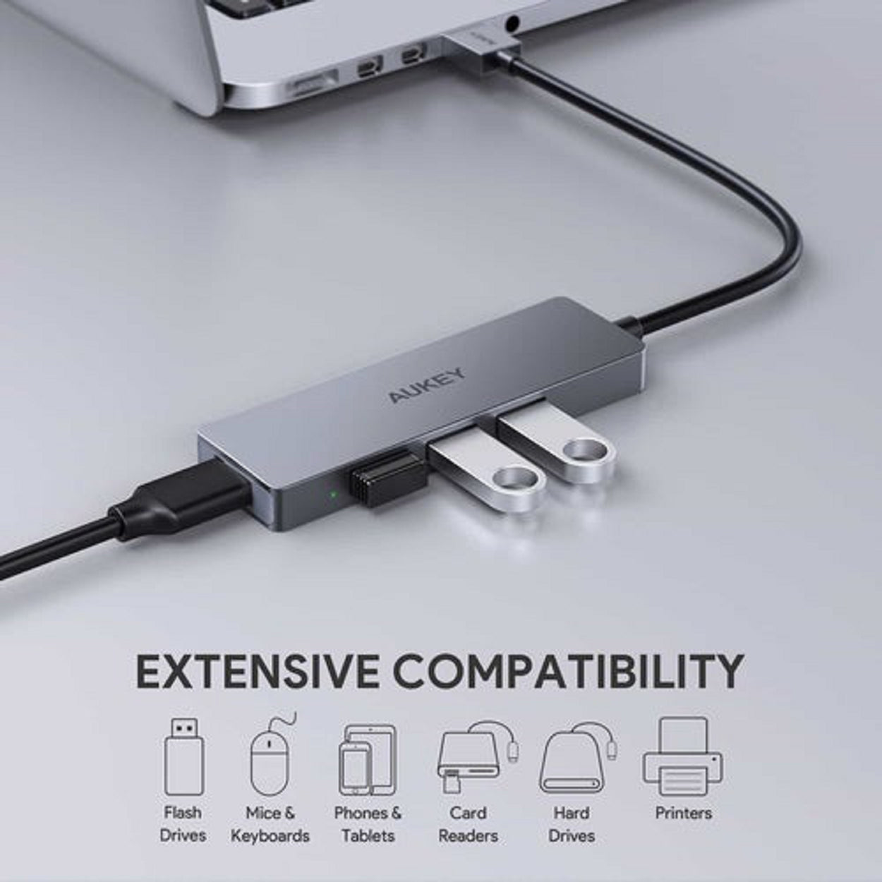 AUKEY 4-in-1 USB-3.0 Hub / Ultraflach / Aluminium / CB-H36